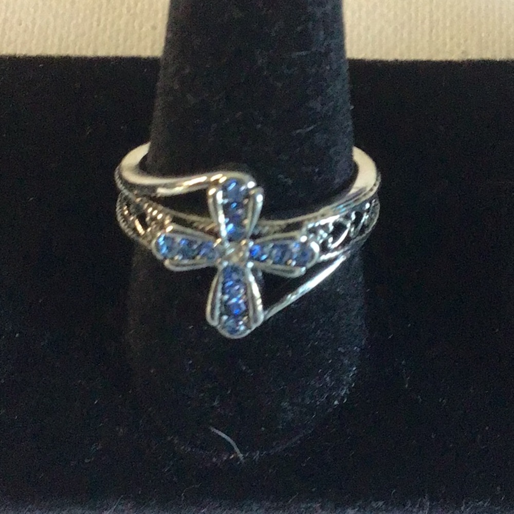Beautiful Blue Stone Cross Ring